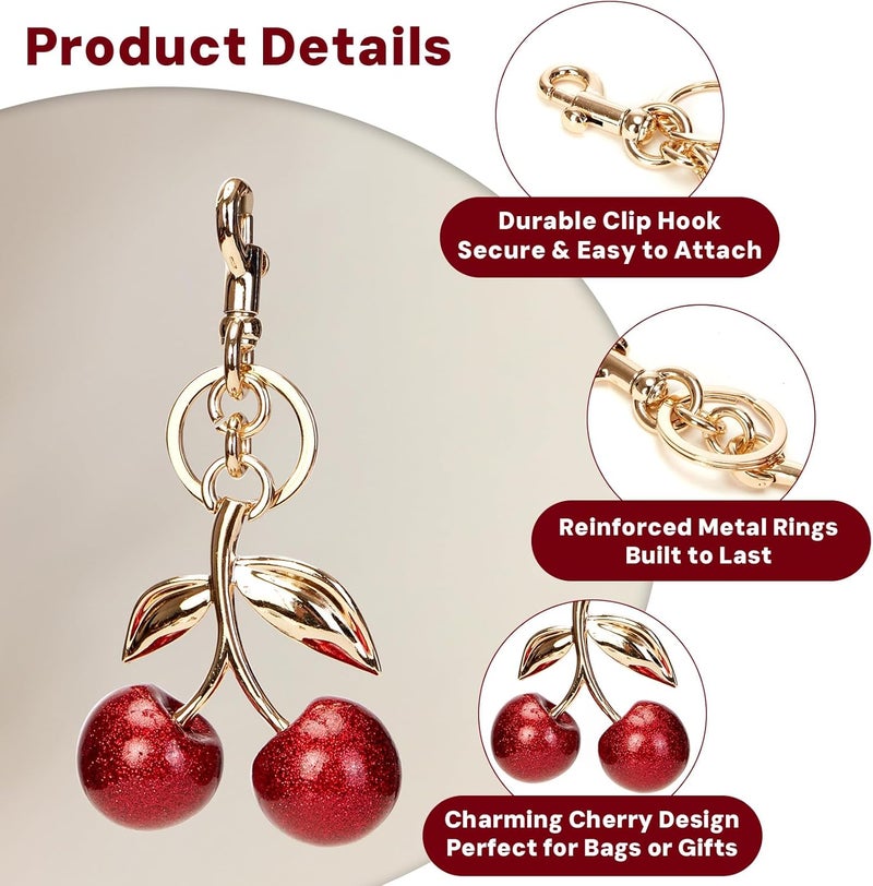 YDF Cherry Keychain Cute Bag Charm Women Leather Keyring Car Keys Gift Mother's Day Birthday Valentine's Purse Accessory - Image 4